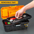 Plastic Toolbox, 13-inch Portable Plastic Tool Box with Metallic Clutch, Small Tool Box Tool Organizer with Extra Storage Tray for Home Tools, Nails and Pins, Black-Yellow